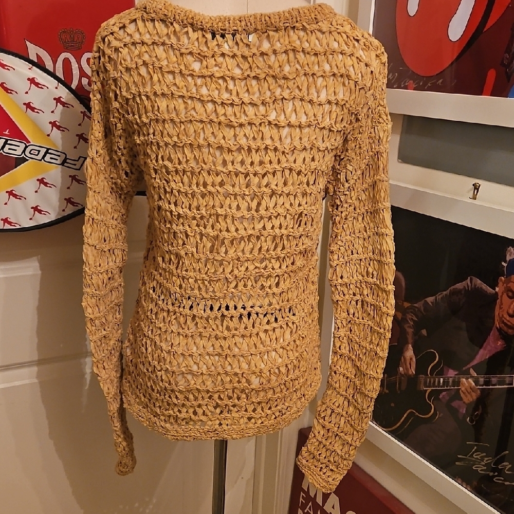 White + Warren Open-Knit Sweater in Mustard - Picture 5 of 8